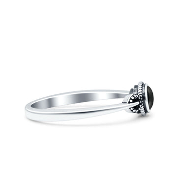 Promise Band Oxidized Round Simulated Black Agate Petite Dainty Ring 925 Sterling Silver